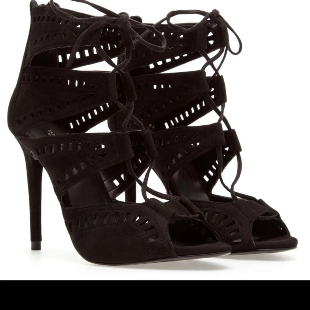 Zara Elegant Black Lace-Up Heels